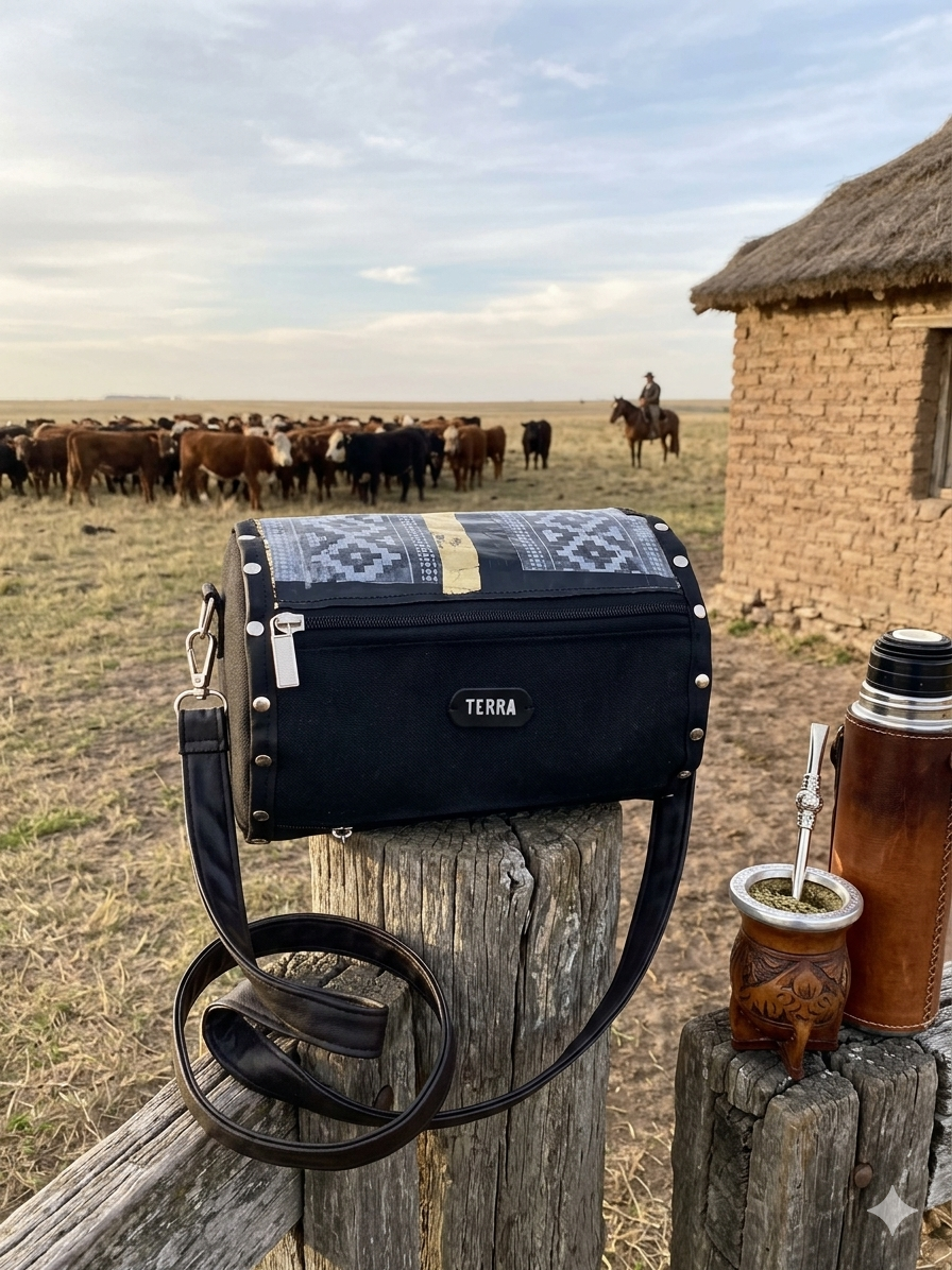 Bandolera "Gaucha" Terra: Diseño Étnico con Tachas y Estilo de Campo
