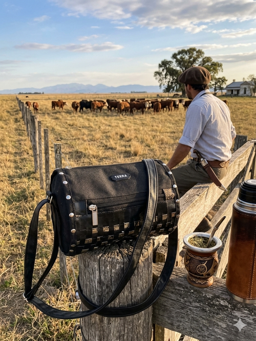 Bandolera "Gaucha" Terra: Diseño Étnico con Tachas y Estilo de Campo