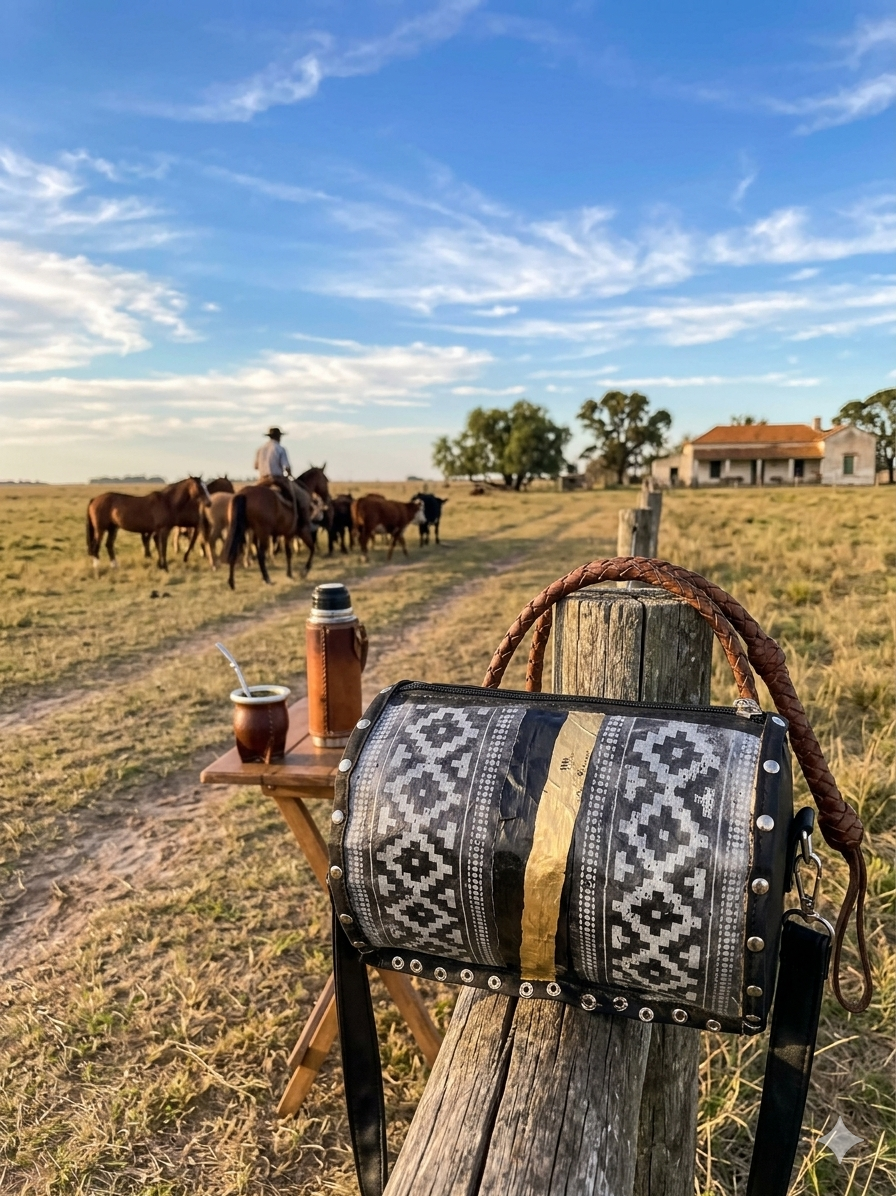 Bandolera "Gaucha" Terra: Diseño Étnico con Tachas y Estilo de Campo